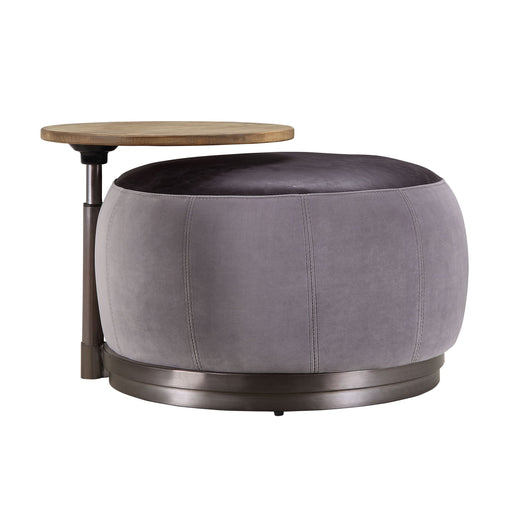 Decapree - Ottoman - Antique Slate Top Grain Leather & Gray Velvet - R&R Furniture Gallery (Fountain Valley, CA)