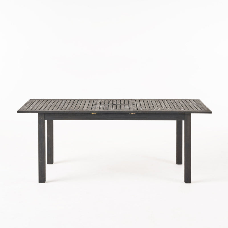Outdoor expandable Noble House dining table with square legs, featuring a spacious surface and modern design for outdoor dining.