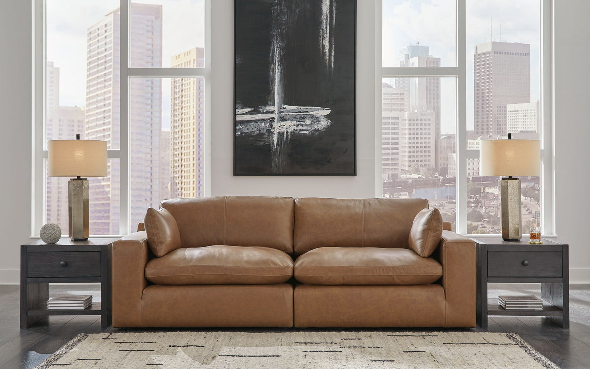 Emilia - 3 Pc. - 2-Piece Sectional Loveseat, Ottoman - Caramel - R&R Furniture Gallery (Fountain Valley, CA)