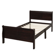 DreamHaus platform bed frame with wood slat support, sleigh style headboard and footboard, perfect for a modern bedroom.