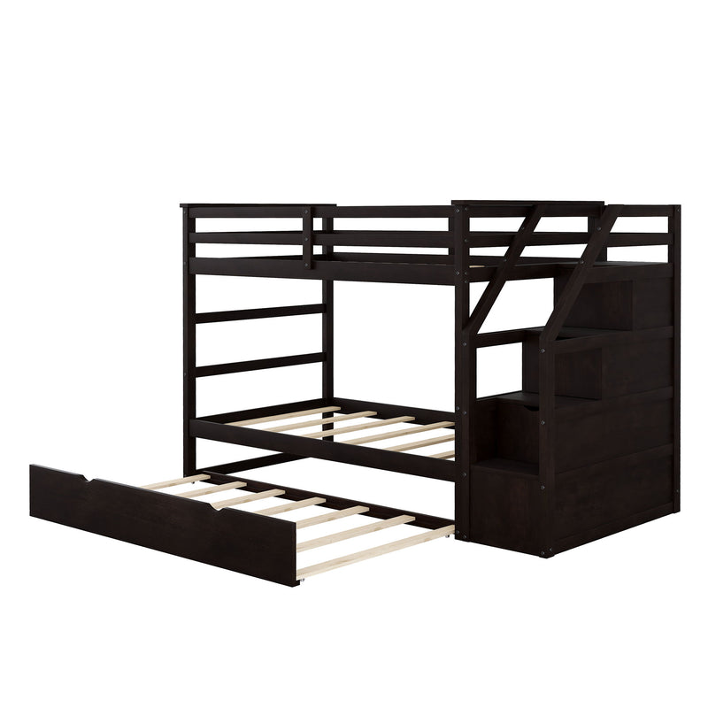 Twin Over Twin Bunk Bed With Twin Size Trundle And 3 Storage Stairs - Espresso - R&R Furniture Gallery (Fountain Valley, CA)