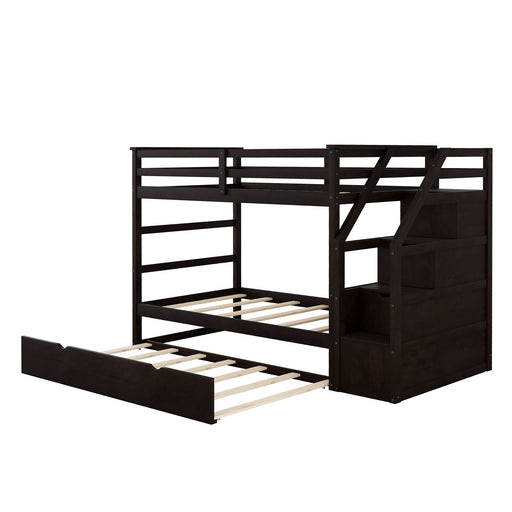 Twin Over Twin Bunk Bed With Twin Size Trundle And 3 Storage Stairs - Espresso - R&R Furniture Gallery (Fountain Valley, CA)