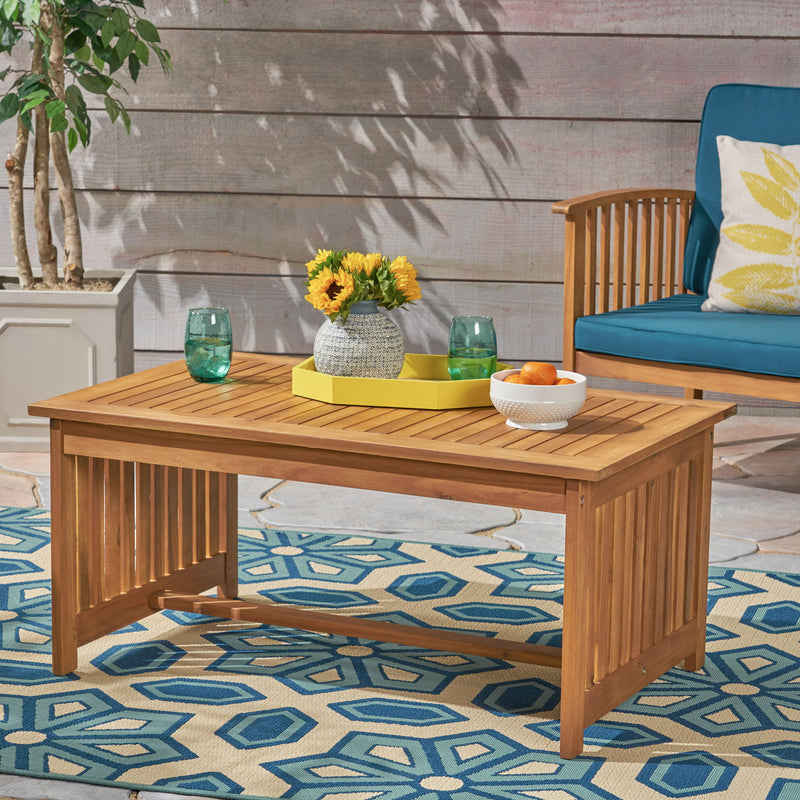 Acacia Wood Rectangular Patio Coffee Table For Outside - R&R Furniture Gallery (Fountain Valley, CA)