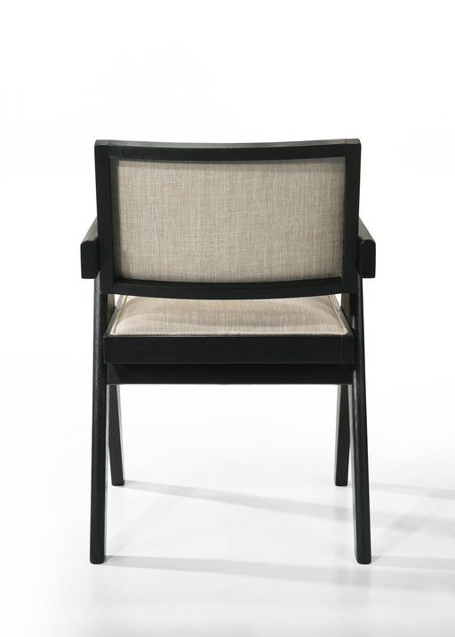Jasper - Dining Arm Chairs With Upholstered Seat (Set of 2) - Ebony Black / Beige - R&R Furniture Gallery (Fountain Valley, CA)
