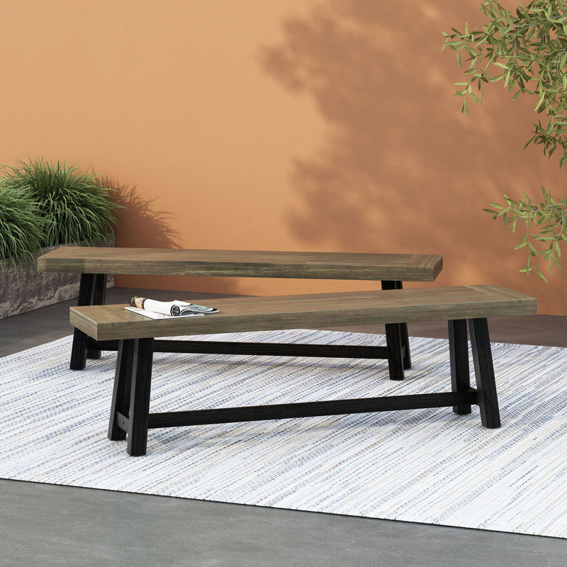 Noble House Cloud outdoor bench with acacia wood frame and slat panel design, perfect for garden or patio seating.