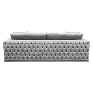 Envy Sofa in Platinum Grey Velvet with Tufted Outside Detail and Silver Metal Trim by Diamond Sofa