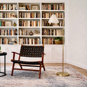 Majestic - Ring Base Curved Floor Lamp With Triangle Drum Shade - Gold / White - R&R Furniture Gallery (Fountain Valley, CA)