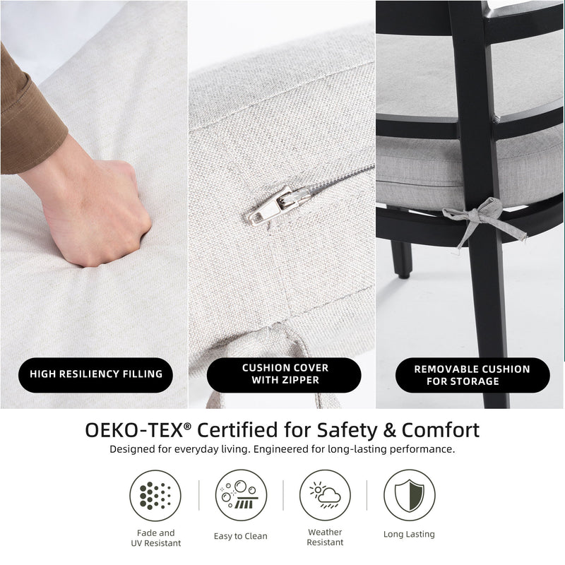 Outdoor Patio Dining Set, Squircle Dining Table, Dining Chairs With Sunbrella Cushions - R&R Furniture Gallery (Fountain Valley, CA)