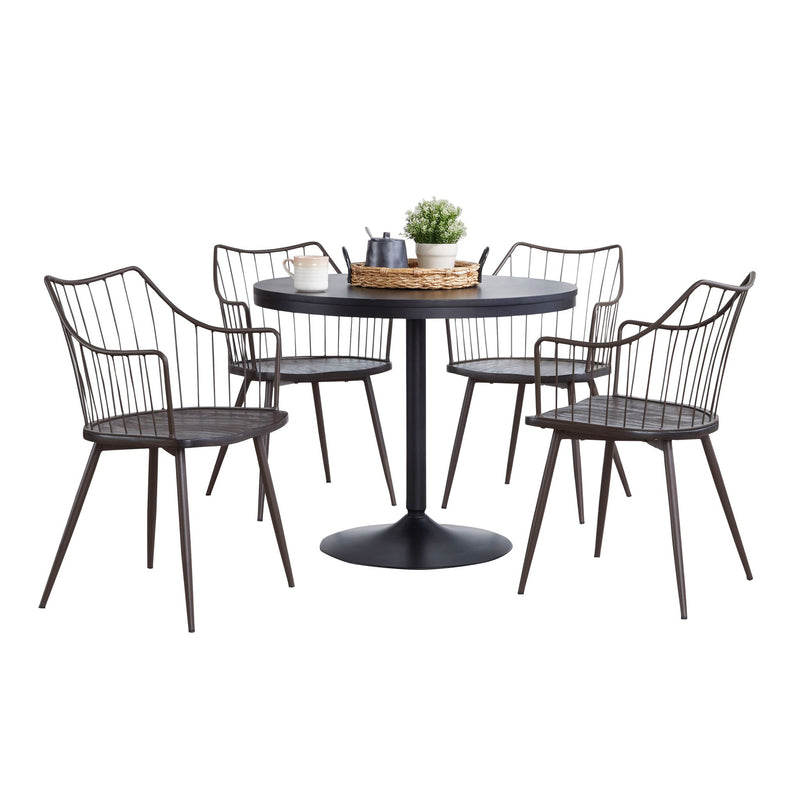 Lumi Source Dakota Winston 5-piece contemporary dining set with black and dark walnut finish, includes dining table and chairs.