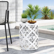Modern outdoor metal end table with sleek design, featuring a durable metal frame and stylish surface, perfect for patio or garden use.