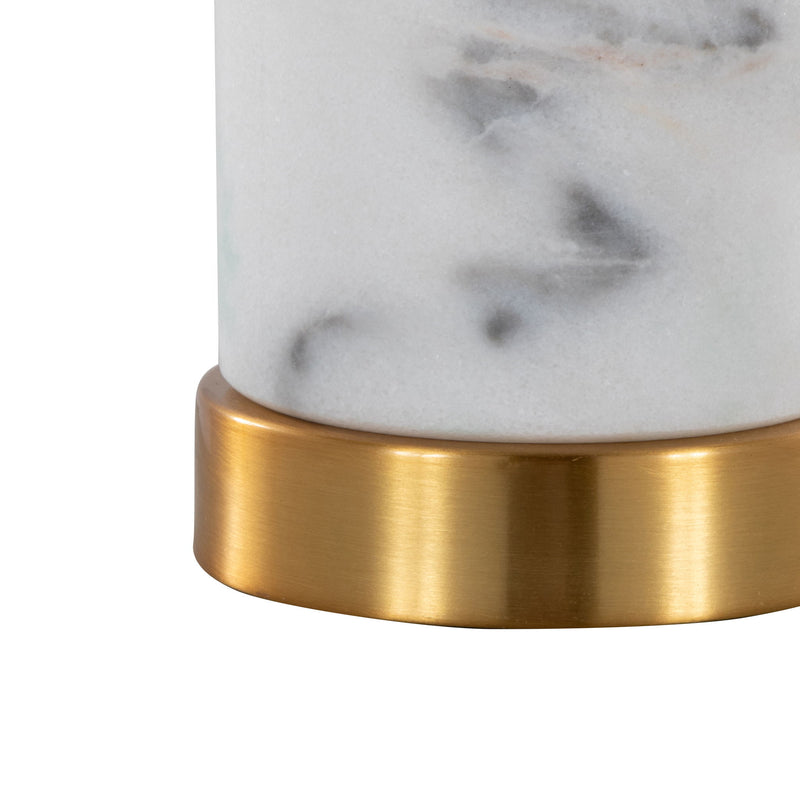 Pair of Lumi Source Marabella contemporary marble table lamps with brass accents, featuring white marble bases and modern design.