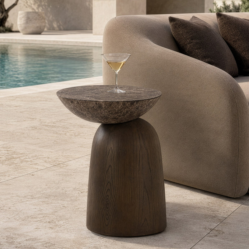 Lenin - Modern Faux Marble + Wood Texture Concrete End Table — view 4