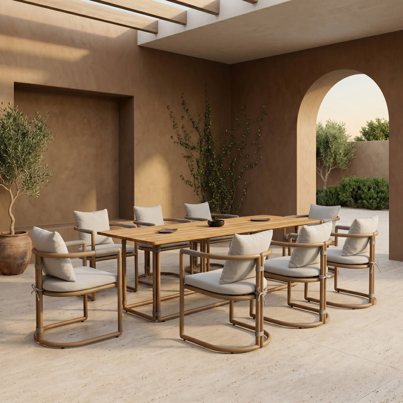 Malta - Outdoor Light Grey + Teak Dining Set — view 4