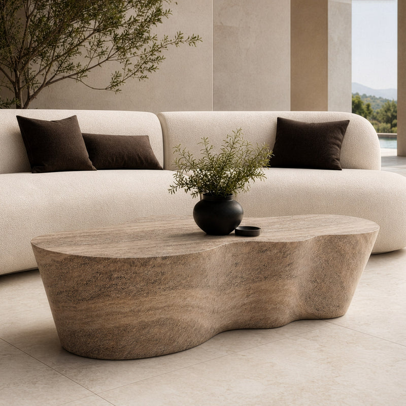 Meru - Modern Faux Travertine Concrete Coffee Table — view 4
