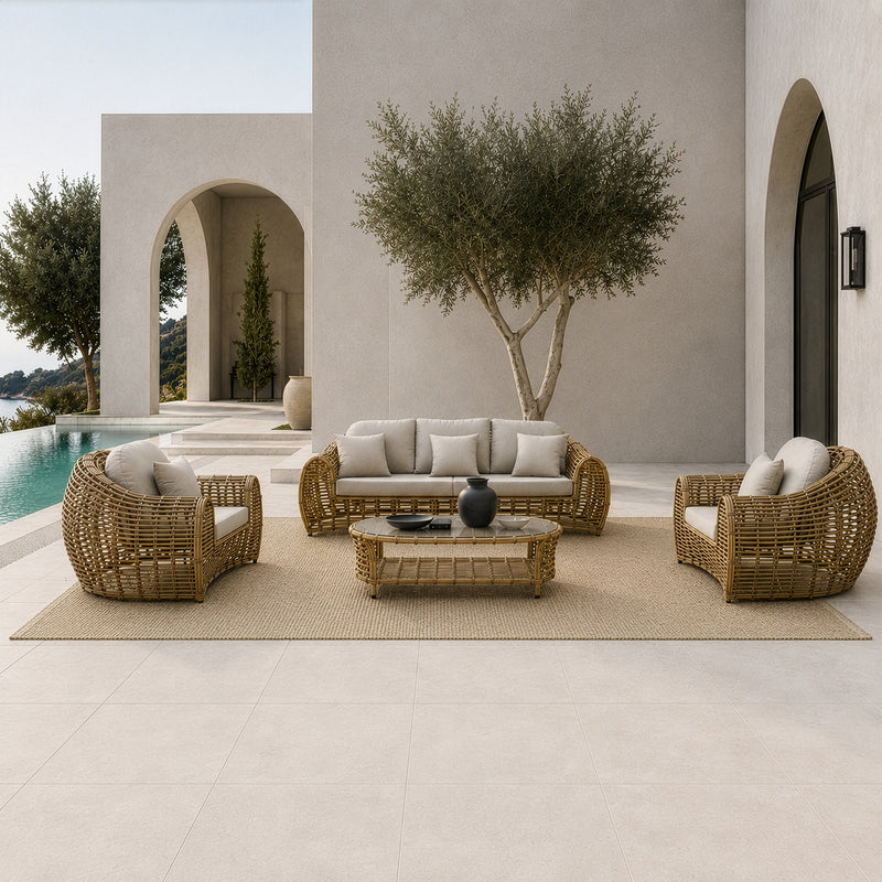 Sandra - Outdoor Beige + Wicker Sofa Set — view 5
