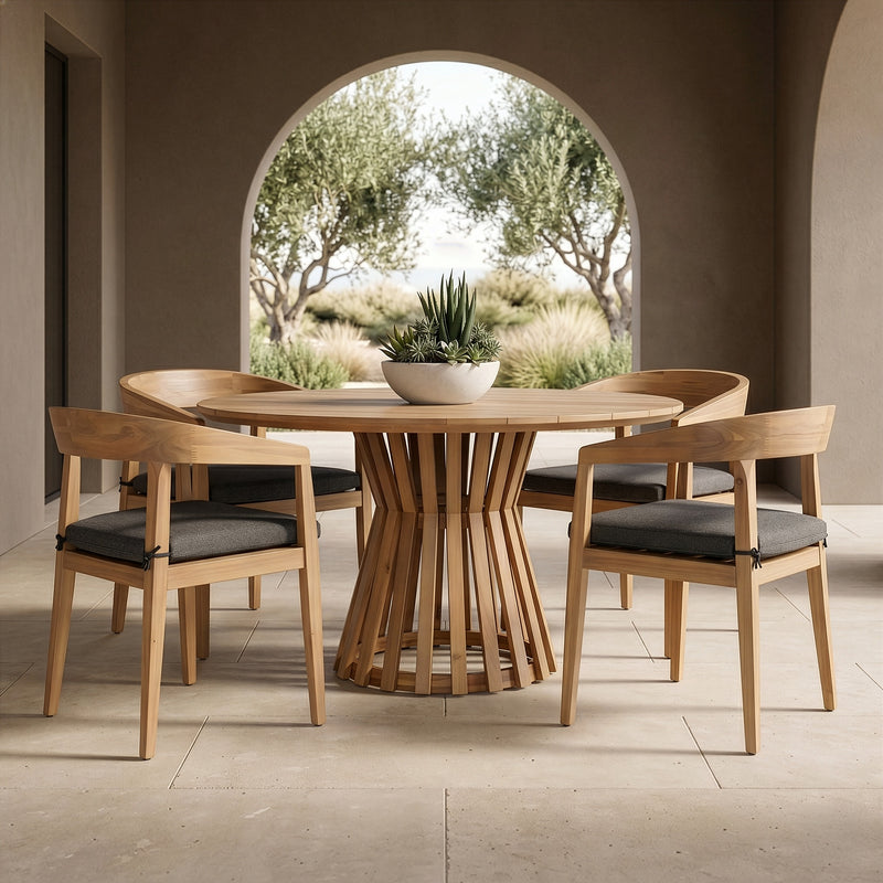 Sintra - Outdoor Grey + Eucalyptus Round Dining Table Set — view 4