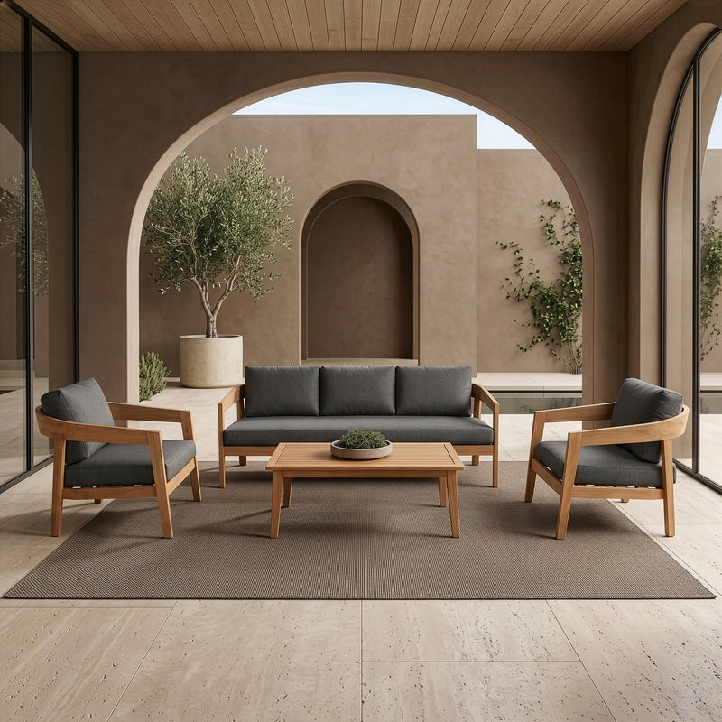 Sintra - Outdoor Grey Fabric + Eucalyptus Sofa Set — view 2