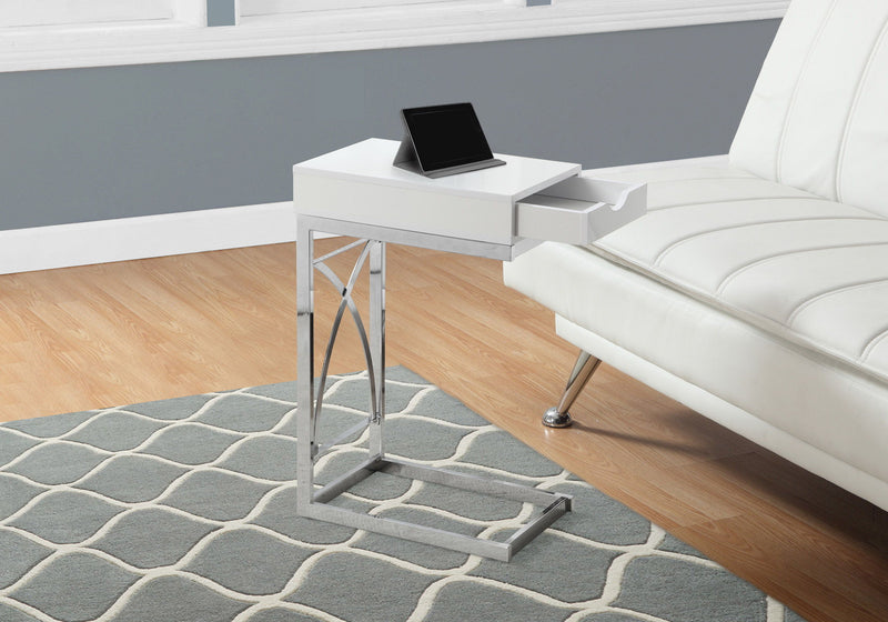 Accent Table, C - Shaped Glossy Contemporary & Modern - White - R&R Furniture Gallery (Fountain Valley, CA)
