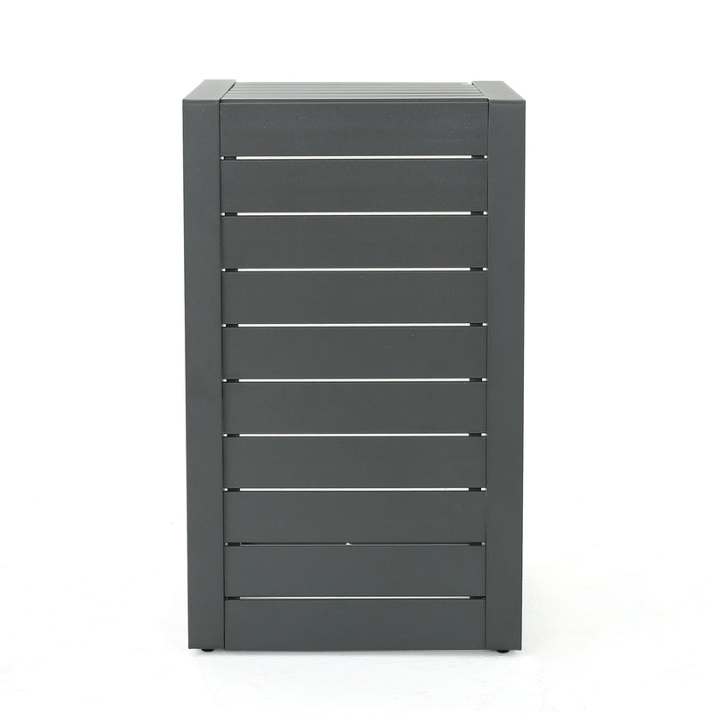 Aluminum outdoor C-shaped side table with a sleek design, perfect for patio use, by Noble House.