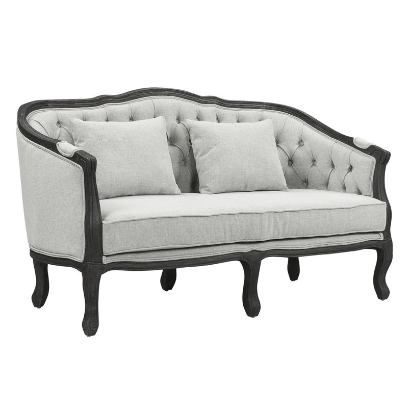 Samael - Loveseat With 2 Pillows - Gray Linen & Dark Brown - R&R Furniture Gallery (Fountain Valley, CA)