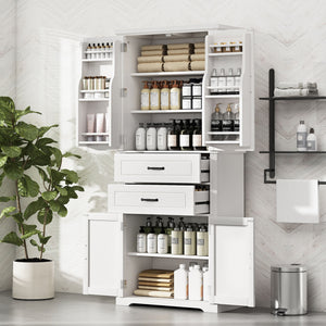 Storage Cabinet With Adjustable Shelves, 2 Drawers, Doors