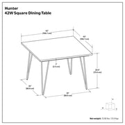 Simpli-Home Hunter square tabletop dining table with a modern design, wooden surface, and sturdy legs for kitchen or dining room.
