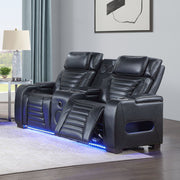 Ephron - Power Motion Loveseat With Console, Power Headrests, LED & Speakers - Black - R&R Furniture Gallery (Fountain Valley, CA)