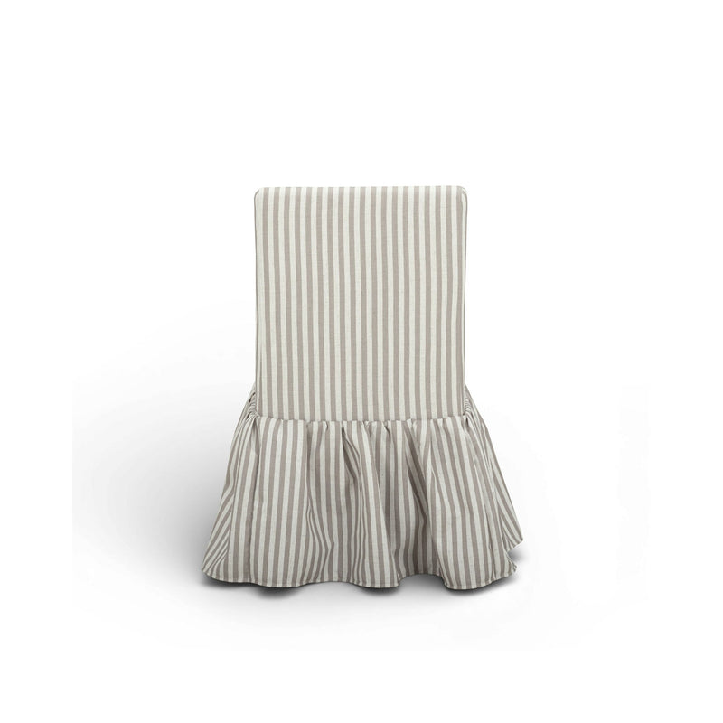 Gertrude striped linen side dining chair by TOV Furniture with wooden legs and modern striped fabric upholstery.