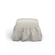 Gertrude striped linen upholstered ottoman by TOV Furniture, showcasing a stylish, cushioned design with striped fabric pattern.