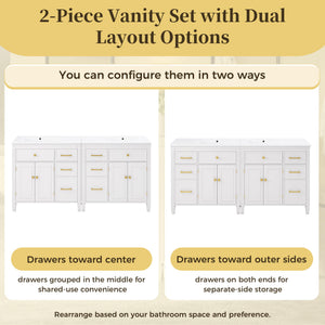 2 Piece Freestanding Bathroom Vanity Set With Sink Top, Reversible Dual Layout