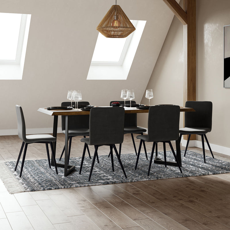 Simpli-Home Watkins sturdy wooden dining table with a smooth rectangular surface and tapered legs in a modern design