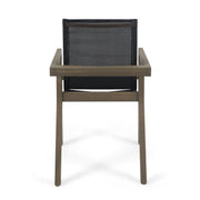 Set of two Noble House Belfast dining chairs with acacia wood frames and cushioned seats, shown from a front angle.