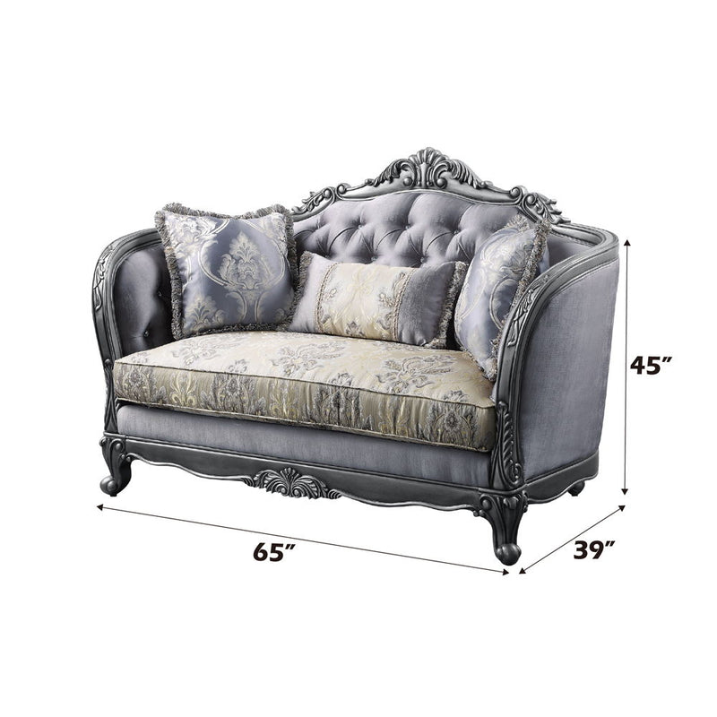 Ariadne - Loveseat With 3 Pillows - Fabric & Platinum - R&R Furniture Gallery (Fountain Valley, CA)