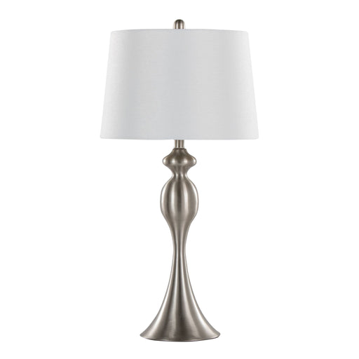 Lumi Source Ashland contemporary table lamp set with nickel finish and white shades, modern design for living room or bedroom decor.