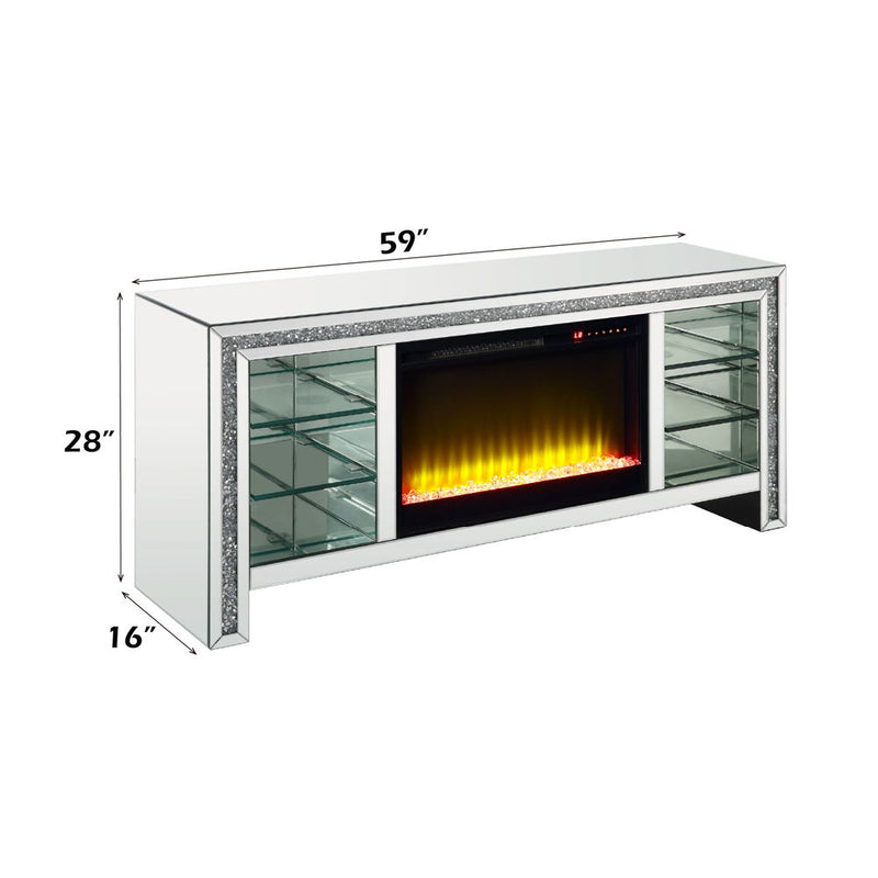 Noralie - 28" TV Stand With Fireplace & LED - Mirrored & Faux Diamonds - R&R Furniture Gallery (Fountain Valley, CA)