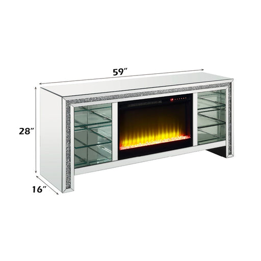 Noralie - 28" TV Stand With Fireplace & LED - Mirrored & Faux Diamonds - R&R Furniture Gallery (Fountain Valley, CA)