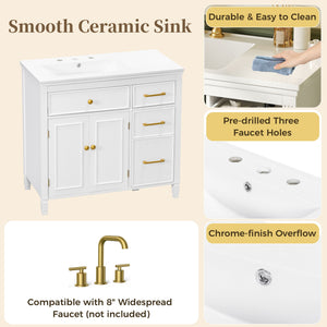 2 Piece Freestanding Bathroom Vanity Set With Sink Top, Reversible Dual Layout