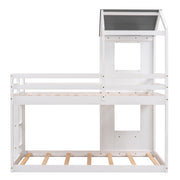 DreamHaus wooden bunk bed with roof, window, guardrail, and ladder for children's bedroom.