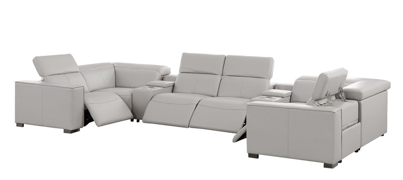 1208 - 8 Piece U Shaped Leather Sectional With 4 Power Recliners & Power Headrests
