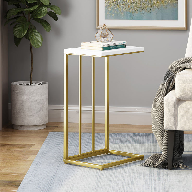Noble House Modern Glam C-Shape End Table with sleek design, featuring a smooth surface and contemporary style for chair side use.