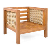 Outdoor Club Chair With Rope Arm And Cushions - Beige / Teak - R&R Furniture Gallery (Fountain Valley, CA)