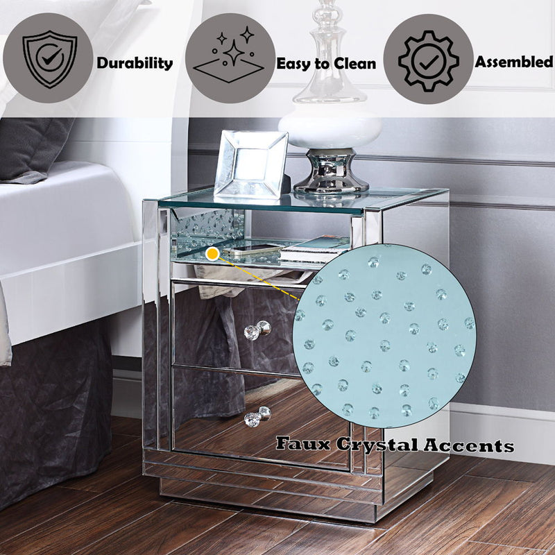 Nysa - 20" X 14" Accent Table - Mirrored & Faux Crystals - R&R Furniture Gallery (Fountain Valley, CA)