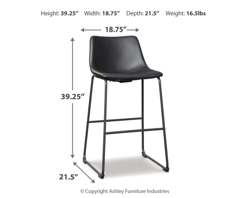 Set of two Signature Design by Ashley® Centiar upholstered barstools with cushioned seats and wooden legs for comfortable seating.