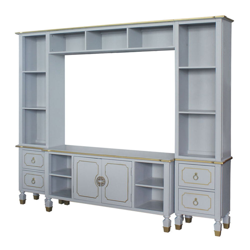 House Marchese - Entertainment Center - Gold Trim & Pearl Gray - R&R Furniture Gallery (Fountain Valley, CA)