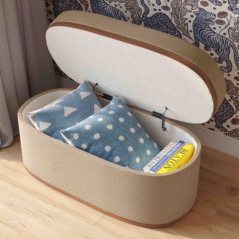 Olivier - Boucle Oval Storage Ottoman - R&R Furniture Gallery (Fountain Valley, CA)