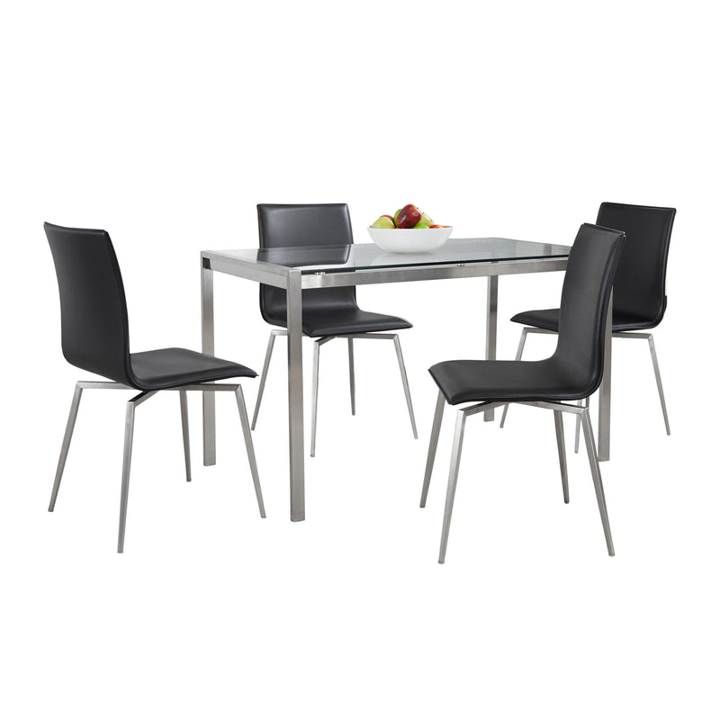Lumi Source Fuji Mason 5-piece upholstered swivel dining set with glass tabletop and modern design for contemporary dining rooms.