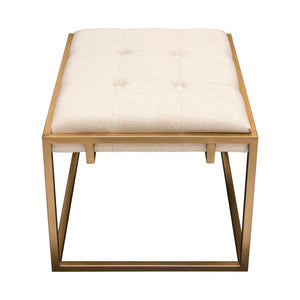 Babylon Small Accent Ottoman w/ Brushed Gold Frame & Padded Seat in Sand Linen by Diamond Sofa