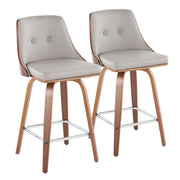 Lumi Source Gianna mid-century modern counter stool set with swivel, square footrest, and fixed height design, set of two.