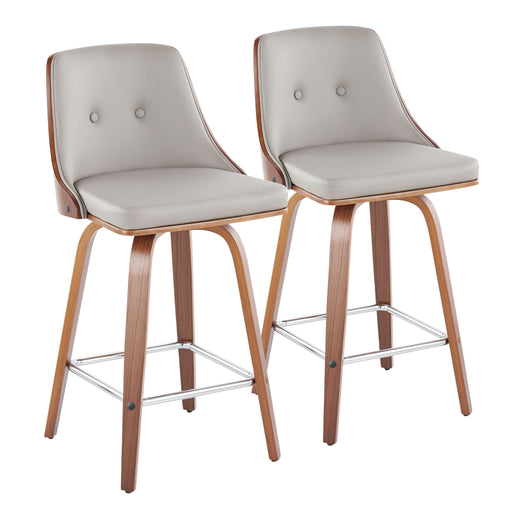 Lumi Source Gianna mid-century modern counter stool set with swivel, square footrest, and fixed height design, set of two.