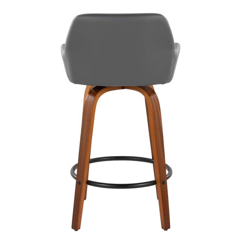 Lumi Source Daniella contemporary counter stool set with swivel, fixed height, round footrest, featuring sleek modern design.